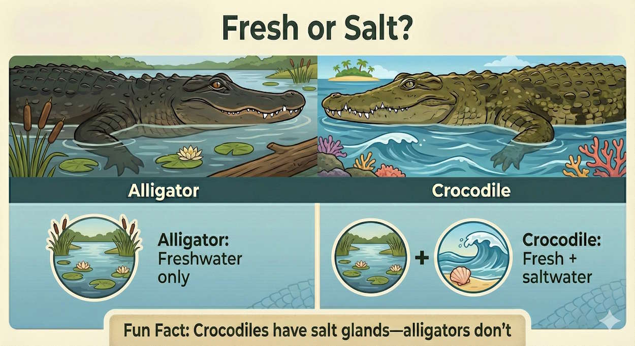 Alligator vs Crocodile - What Type of Water to they Like?